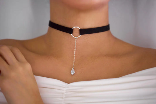 Suede Collar with Diamond Lariat Charm
